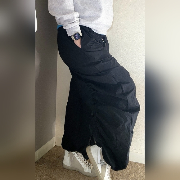 Stylewe Parachute Pants Black Drawstring Leg Waist Pockets S Medium Baggy Box1 - Picture 2 of 13